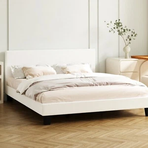Oikiture Bed Frame Queen Double King Single Size Boucle Fabric Platform - Picture 1 of 60