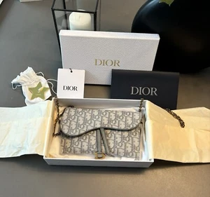 Dior Long Saddle Wallet With Chain Gray Oblique Jacquard Christian Dior. - Picture 1 of 6
