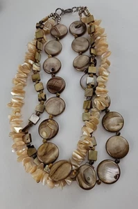 Vintage Glass Fashion Pearl Cluster Necklace Brown Cream Multi Strand Shelll - Picture 1 of 8