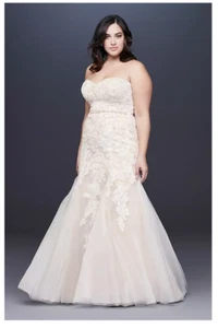 UK24/26 US22W David's Bridal floral beaded lace and tulle mermaid wedding dress - Picture 1 of 16