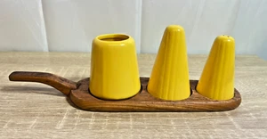 Vintage Jie Gantofta Sweden Yellow Condiment Set – Retro Ceramic & Wood – Mid C - Picture 1 of 13