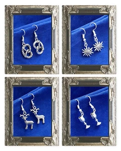 OHRRINGE HÄNGER EDELWEIß GAMS REH RENTIER BREZEL WEINGLAS  silber OKTOBER FEST - Bild 1 von 5