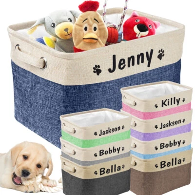 Collapsible Dog Toy Storage Basket Bin Box Organizer with Personalized Pet Name - Image 1 of 4