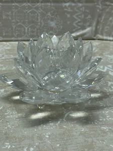 Swarovski Crystal Figurine Medium Lotus Flower/Lily Pad 4" Candle Holder RETIRED - Picture 1 of 6