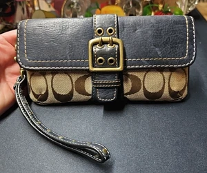 Coach Handtasche Navy & Leder/Hellbraun Monogramm Stoff Sonderedition Herbst 2004 - Bild 1 von 18