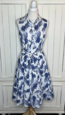 Chetta B Blue Pineapple Print Fit & Flare Dress Novelity Hawaiian Tropical Sz 10 - Image 1 of 4