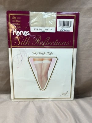 Medias Hanes Silk Reflections hasta el muslo punta transparente 720 perla talla C-D nuevas en paquete nuevas Foto 1 de 4