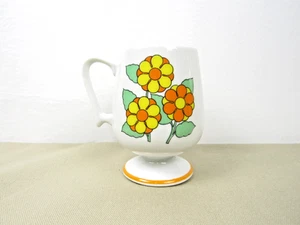 Vintage gelb & orange Blumenfuß Standfuß Kaffeetasse 70er Jahre Mod Japan 050029 - Bild 1 von 4