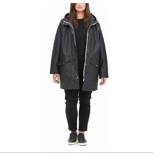 LEVIS Damen Schwarz Kapuze Fischschwanz Regenmantel Parka Jacke Neu ohne Etikett - Bild 1 von 15