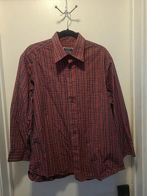 Camisa de manga larga roja con botones Club Room de ajuste regular para hombre talla 17 32-33 Foto 1 de 4