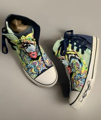 Tênis feminino vintage Y2K Ed Hardy estampa gráfica cano alto tamanho 6 unissex - Imagem 1 de 4