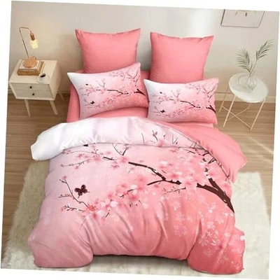 Conjunto de edredom flor de cerejeira rosa floral conjunto de cama para King Cherry Blossom 02 - Imagem 1 de 4