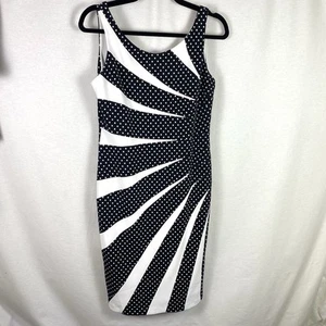 Joseph Ribkoff Polka Dot Sleeveless Midi Sheath Dress Lined Black White Size 8 - Picture 1 of 7