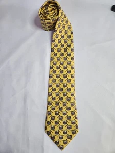 Corbata Hermes de colección caprichosa azul batería sobre amarillo 100 % seda, ¡auténtica!! - Imagen 1 de 12