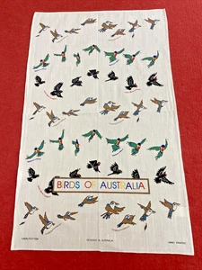 Vintage Linen Blend Tea Towel w Birds of Australia Pattern Kitchen Dish Art Gift - Bild 1 von 16