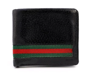 Gucci Web Stripe Short Wallet Bifold Black Leather – Vintage Authentic 704 - Picture 1 of 21