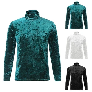 Warm Velvet Base Sweater for Men Slim Fit Long Sleeves High Neck T Shirt - Picture 1 of 19