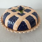 Blueberry Recipe Pie Dish Ceramic Scalloped Pan with Lid with Original Box