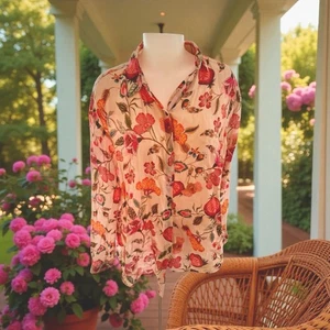 LK NW JOHNNY WAS Workshop Peach Floral Button Down Shirt Blouse FREE S/H OF - Picture 1 of 4