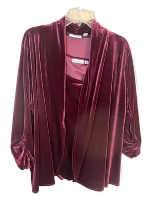 Susan Graver Burgundy RED velvet 2-piece tank / cardigan XL HOLIDAY - Image 1 of 4