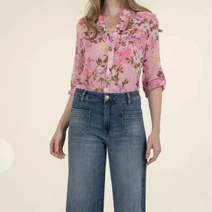 KUT From The Kloth Pink Floral Blouse Women’s Size S Lightweight Long Sleeve - Picture 1 of 10