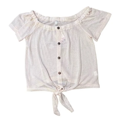 Nuevo con etiquetas Top Crema Tejido Fuera de los Hombros Corbata Frontal Manga Corta Talla Mediana Foto 1 de 4