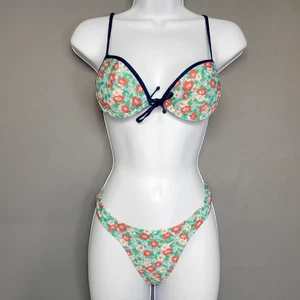 Agua Doce Brazilin Cheeky Bikini Badeanzug Damen M blau Blumen Bügel gepolstert - Bild 1 von 16