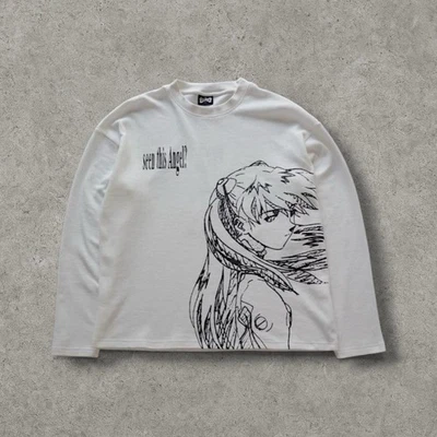 Anime Graphic Long Sleeve Shirt | “Seen This Angel?” Tee | Vintage Aesthetic - Image 1 of 3