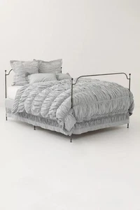 ANTHROPOLOGIE Cirrus Duvet Cover WHITE Cotton Ruffle Ruched Cloud Queen w 1 Sham - Picture 1 of 10