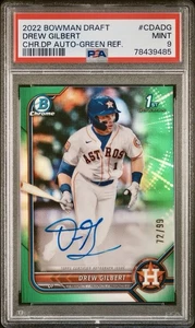 2022 Bowman Draft Drew Gilbert 72/99 Green Refractor 1st Auto PSA 9 #CDA-DG - Picture 1 of 2