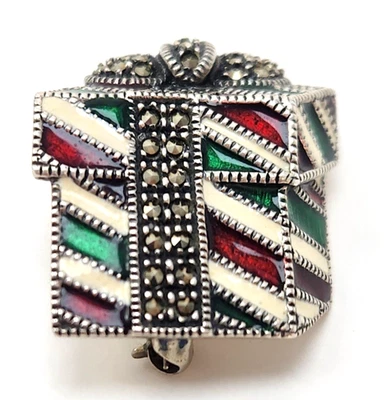 Broche de plata esterlina Judith Jack vintage regalo de Navidad esmalte marcasita Foto 1 de 4