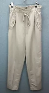 H&M Size 8 Beige Paper Bag Tapered Leg Tie Waist Cotton Pants - Picture 1 of 8