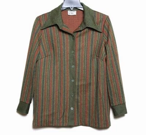 Vintage 70s - Women's L/XL - Multi Striped Butterfly Collar Knit Shirt Jacket - Picture 1 of 3
