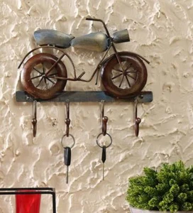 Wall Art Rustic Bike 4 Hook Key Holder Metal Wall Decor Antique - Picture 1 of 6