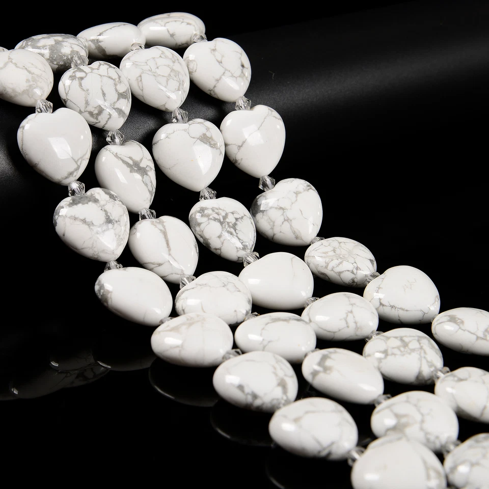 Natural White Howlite Heart Shape Beads Size 20mm 15.5'' Strand - Image 1 of 2