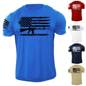 Herren USA Gun Flag AR15 Gewehr T-Shirt 100 % Baumwolle Distressed T-Shirt - Bild 1 von 13