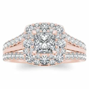 14k Rose Gold Over 1.00 Ct Princess Cut Simulated Diamond Halo Engagement Ring - Picture 1 of 6