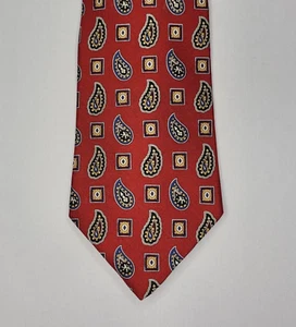 VINTAGE Tommy Hilfiger Krawatte rot gelb blau Paisley Mikromuster Seide Krawatte - Bild 1 von 12