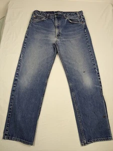 Jeans uomo vintage arancione tab Levis 505 36x31 anni 90 blu chiaro USA lavato difetto - Foto 1 di 19