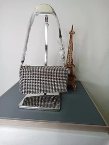 ELEGANTE CLUTCH HANDTASCHE STEINTASCHE, SILBER DIAMANTFARBE - Bild 1 von 10