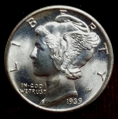 1939-D 10c. Mercury Dime MS+ Full Split Bands Cover