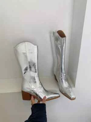 Stivali Donna Camperos 6.5 cm Argento Pelle Sintetica Eleganti 80823 - Immagine 1 di 3