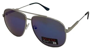 Guess Sunglass Mens Shiny Light Nickeltin Metal Aviator, Blue Lens GO00027. 10W - Picture 1 of 10