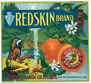 ORIGINAL ORANGE CRATE LABEL VINTAGE RIALTO SAN BERNARDINO 1922 AMERICAN INDIAN - Picture 1 of 2