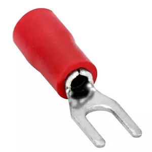 25 Spade Fork Terminal Connector Vinyl Red 22-18 GA AWG Gauge #6 Stud Speaker - Picture 1 of 9