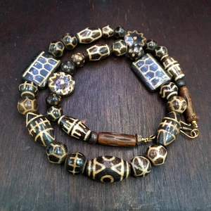 Antique Burmese Pumtek pyu Petrified wood Beaded Necklace - Picture 1 of 13