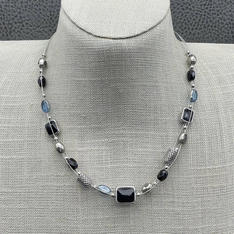 Collar Lia Sophia Mujer Tono Plata Estación Cuentas Negro Azul Ajustable Foto 1 de 4