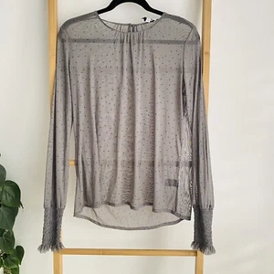 Witchery Womens Blouse Top Size XS Grey Sheer Spotted Casual Stretchy - Picture 1 of 7