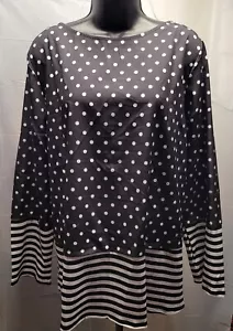 Women’s Longsleeve Blouse Top Plus Size 3XL Rayon Polka-dot & Woven Stripes - Picture 1 of 11