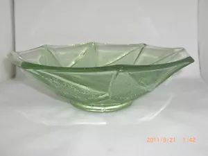 Vintage tschechische Sklo Union Art Deco Depression grün geometrische Glasschüssel - Bild 1 von 2